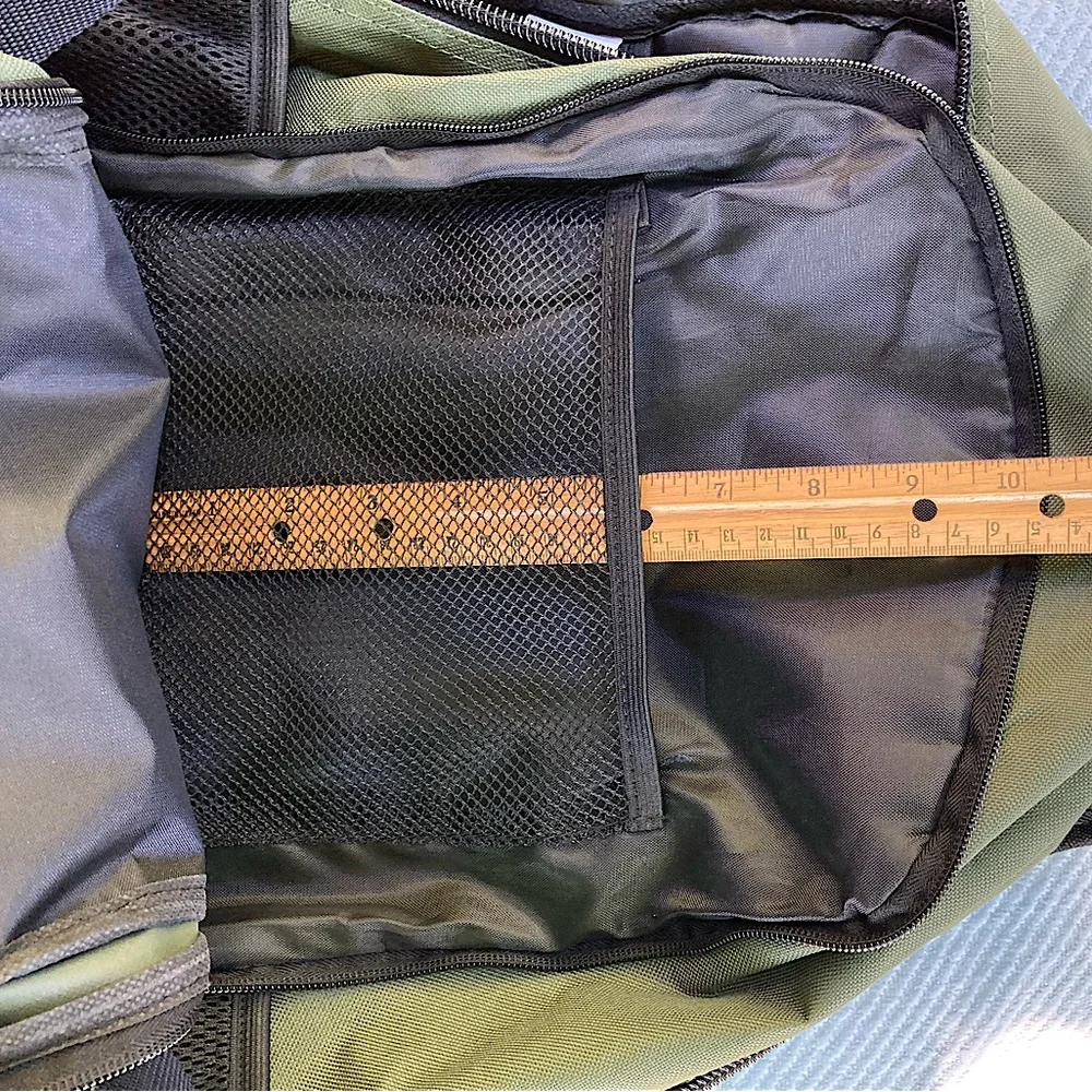 Backpack Avocado Green with Black Trim Side Pockets New 19” Unisex